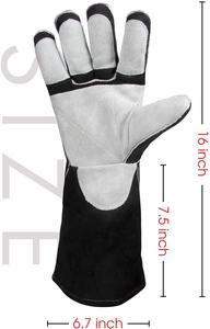 Guantes de soldadura resistentes al calor para construcción, resistentes al agua/a prueba de fuego, de cuero de doble palma, de seguridad, color negro y gris - Product Image 2