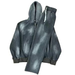 Custom Vintage Jogging Set <b>Zip</b> up Acid Wash Tracksuit Sweat Suits Hoodie and Straight Leg Flared Sweatpants Track Suit for Men - Product Image 1