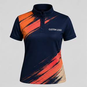 Polo de Manga Corta para Mujer, Cuello Mandarín, Color Azul Oscuro Coral, Personalizado, de Secado Rápido y Transpirable, Uniforme de Equipo WPS-0838 - Product Image 3
