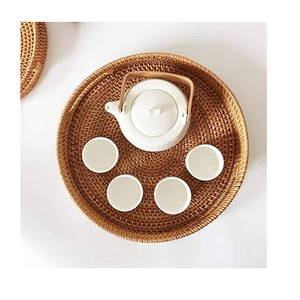 Bandeja de Servir de Ratán Estilo Boho Hecha a Mano de Primera Calidad con Asas de Madera, Organizador Ecológico para el Hogar, Bandeja Decorativa para Té - Product Image 1