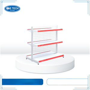 ชั้นวางของแบบกอนโดลา 3 ชั้น ยี่ห้อ OneTech ทำจากลวดตาข่ายเหล็ก สำหรับซุปเปอร์มาร์เก็ต ขนาด 1.2 เมตร รับน้ำหนักเบา แบบติดตั้งถาวร รูปทรงสี่เหลี่ยมผืนผ้า ผลิตในเวียดนาม - Product Image 2