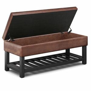Cosmopolitan Saddle Brown Distressed <b>Open</b> Bottom <b>Storage</b> Ottoman Bench for Living Room Furniture - Product Image 5