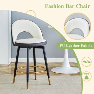 Taburete de Bar Giratorio 360 Grados, Cómodo, en Cuero PU Blanco y Gris Oscuro, Diseño Moderno con Combinación de Colores para el Bar Moderno - Product Image 5