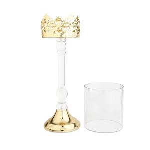 Gold Crown Candle Stand with Crystal Stem and <b>Glass</b> Holder for Home Decoration - Product Image 1