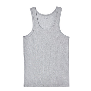 Débardeur côtelé en coton pour homme, gris chiné, sans manches, respirant, pour la gym, personnalisable, vente en gros 2026 - Product Image 3