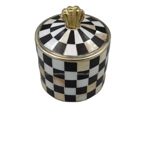 Black and white check high demand brass boxes with mother of pearl detailing Black and white sea shell and brass trinket <b>box</b> - Product Image 4