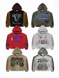 Sweat à capuche pour homme Raspberry, style streetwear oversize, fermeture éclair unie, poche imprimée, design hiver, en coton tricoté - Product Image 1