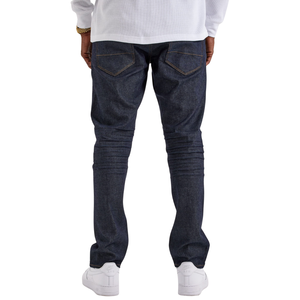 Jean en denim bleu foncé pour homme, coupe droite classique, cinq poches, pantalon décontracté et tendance, look épuré, uni, délavé, pour le quotidien - Product Image 2