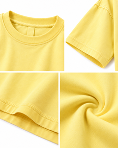 T-shirt surdimensionné jaune pastel personnalisé en gros, unisexe, en coton épais, à épaules tombantes, style streetwear, vêtements à marque privée - Product Image 6
