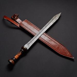 Espada romana Gladius de Damasco con hermoso mango y funda de cuero incluida - Product Image 1