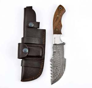 Cuchillo de hoja fija de acero de Damasco hecho a mano con mango de madera personalizado, herramienta EDC multiusos - Product Image 5