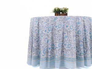 <b>Round</b> Tablecloth- Cotton Indian Block Print Handmade Washable <b>Table</b> <b>Cloth</b> Indigo Blue <b>Table</b> Decor Factory Price - Product Image 3
