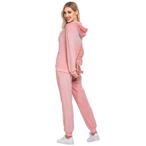 Conjunto Deportivo Rosa con Capucha para Mujer, Manga Larga, Color Sólido, Pantalones Deportivos Casuales de Felpa con Bolsillos Laterales y Cierre de Cremallera - Product Image 2