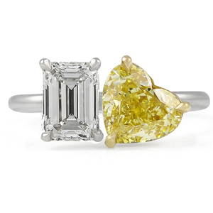 Bague en or blanc 18 carats avec diamant taille émeraude et diamant cœur jaune, certifiée IGI, diamant de laboratoire, style classique pour femme, pour fiançailles - Product Image 6