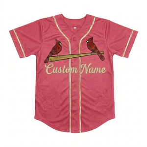 Custom Cardinals Baseball Jersey pink Short Sleeve Button Front Screen Printed lightweight Breathable teamwear sports jersey - Product Image 1