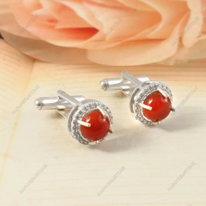 Boutons de manchette Caroline en pierre rouge, laiton plaqué argent, accessoires de chemise formelle, bijoux pour homme, marié, mariage - Product Image 1