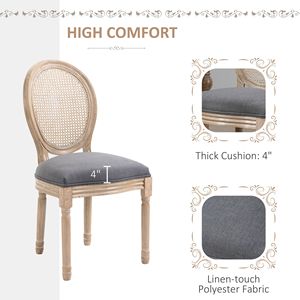 Set di 2 Sedie Laterali in Stile Francese Rivestite in Lino con Schienale in Rattan per Sala da Pranzo - Product Image 5