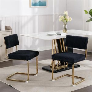 Modern Corduroy Fabric <b>Dining</b> <b>Chairs</b> Gold Metal Base Armless Kitchen Side <b>Chairs</b> with Channel Tufting Furniture Accessory - Product Image 1