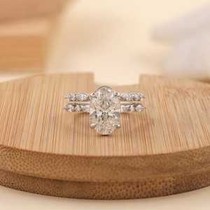Moissanite Engagement <b>Ring</b> Classic Pave Band Elegant Bridal Jewelry <b>925</b> Sterling <b>Silver</b> 14K Gold Plated <b>Ring</b> - Product Image 1