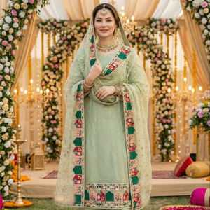 ชุดสาหรี่กามีซแบบเย็บกึ่งสำเร็จรูปของ Georgette พร้อมงานปักและประดับเลื่อมสำหรับงานปาร์ตี้ของชาวปากีสถานและอินเดีย (ขนสัตว์เทียม) - Product Image 1