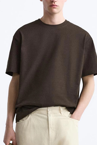 T-shirts noirs personnalisés pour hommes, manches courtes, col rond, 100 % coton peigné, logo frontal, style formel, coupe ample, anti-boulochage, été - Product Image 6