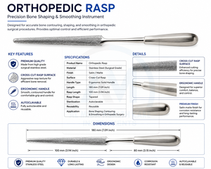 เครื่องมือผ่าตัดกระดูกแบบใช้มือ Al Mida Healthcare Orthopedic Bone File Rasp  ประเภทที่ 2 ได้รับการรับรองมาตรฐาน CE รุ่น AMHC-R-298 ISO13485 รับประกันตลอดอายุการใช้งาน - Product Image 6