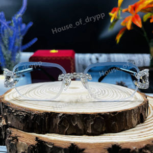 Lunettes de soleil sans monture en argent 925 avec diamants Moissanite taille poire VVS, verres dégradés, style glacé, monture de créateur, unisexe - Product Image 1