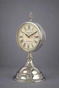 Horloge de bureau en acier inoxydable très demandée, forme circulaire, chiffres romains, mouvement à quartz silencieux, sans tic-tac, sonnerie horaire - Product Image 2