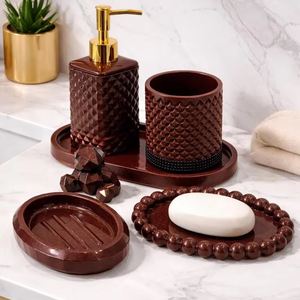 Ensembles de salle de bain en résine marbrée décorative, cinq pièces, qualité exceptionnelle, accessoires de salle de bain, fabrication indienne - Product Image 1