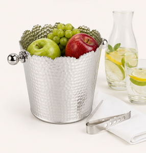 Seau à glace en argent martelé avec pinces, seau à champagne en acier inoxydable à bord ondulé moderne, bol refroidisseur à vin pour hôtels et bars - Product Image 4