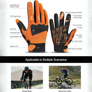 Unisex Full Finger Motocross Racing <b>Gloves</b> Orange Black PU Material Non Slip Outdoor Use Hook And Loop Closure - Product Image 5