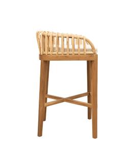 Tabouret de bar en teck avec tressage en fibres naturelles, écologique, résistant à l'eau, durable, directement de l'usine, assise de bar minimaliste - Product Image 4