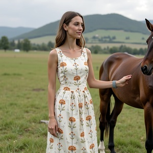 Robe midi en coton blanc mandala vagues faite à la main de manière éthique avec une longueur prête et un design de poche latérale fonctionnel - Product Image 4
