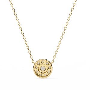 Collier pendentif en or jaune 14 carats avec diamant de laboratoire rond serti en griffe, design moderne Halo Cluster, bijoux fins - Product Image 3
