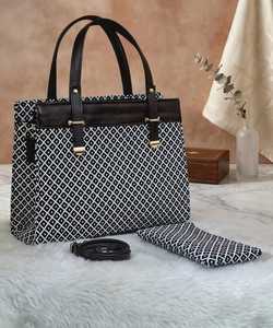 Geometric Print Tote Bag Vegan Leather Shoulder <b>Strap</b> Zipper Closure Waterproof Easter Portable Shopper for Daily Travel - Product Image 1