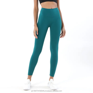 Leggings de yoga taille haute sans couture, longueur intégrale, couleur unie, pour femme, vert sarcelle, en Spandex et Polyester, élastiques - Product Image 1
