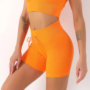 Shorts de yoga de cintura alta con cordón y bolsillos, de color sólido, para gimnasio y fitness, para mujer. - Product Image 5