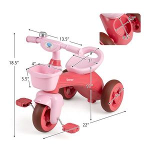Triciclo per Bambini 3-5 Anni con Struttura Triangolare, Cestini Portaoggetti Anteriori e Posteriori, Stabile - Product Image 3