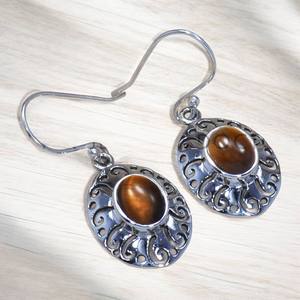 Handmade 925 Sterling Silver <b>Earrings</b> Natural Tiger Eye Gemstone <b>Hook</b> Designs <b>Earrings</b> Wholesale Price Jewelry - Product Image 1