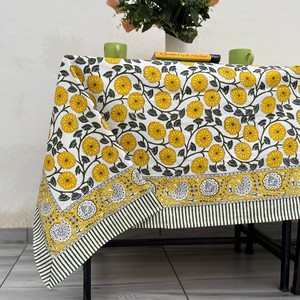 Trending Dusty Rose Sage Yellow Indian Handmade Floral Block Printed Customized Size 100% Cotton Eco-Friendly Classic <b>Tablecloth</b> - Product Image 4