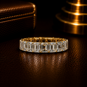 Anillo de eternidad completo de oro puro de 14 quilates con diamante cultivado en laboratorio de corte esmeralda, anillos apilables de boda y compromiso para mujer - Product Image 1