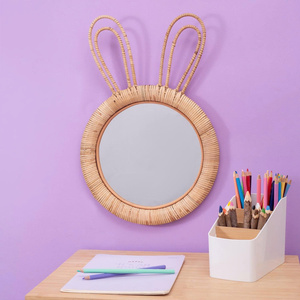 Bunny Ear Rattan Mirror Handwoven Wicker <b>Wall</b> Mirror Cute Kids Room Nursery Decor <b>Boho</b> Style Animal Shape Home Decoration - Product Image 3