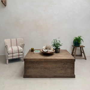 Grande coffre de rangement en bois de récupération, rustique, en bois massif, vintage, style fermier, servant également de table basse pour salon - Product Image 5