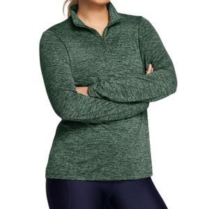 Veste de yoga pour femme jaune fluo à fermeture éclair intégrale, col montant, coupe ajustée, manches longues, respirante, haute élasticité, haut de sport avec logo frontal - Product Image 3