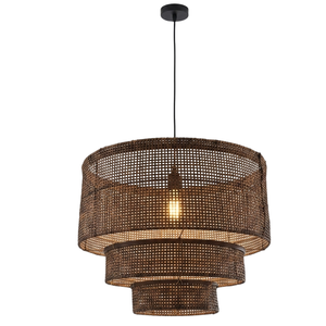 Rustic Dark Brown 3-Tier Wicker Pendant <b>Light</b> Cover Natural Woven <b>Bamboo</b> Ceiling Lamp <b>Shade</b> Wholesale for Living Room - Product Image 1