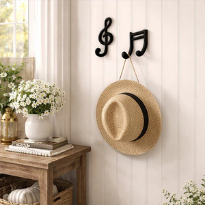 Ensemble charmant de crochets muraux en fonte avec motifs musicaux fantaisistes (clef de sol et note d'octave), finition en peinture thermique noire - Product Image 6