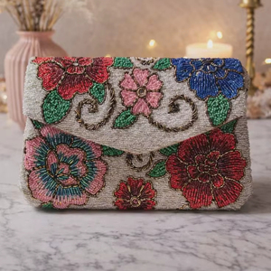 กระเป๋าคลัทช์งานปักลายดอกไม้สำหรับงานปาร์ตี้ งานแต่งงาน ทำด้วยมือ ประดับคริสตัล เพชร พลอยเทียม ลูกปัด สำหรับงานเลี้ยงอาหารค่ำ - Product Image 1