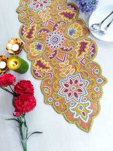 Orange Handmade Beaded Polyester/Cotton <b>Table</b> <b>Runner</b> Pallavi for Hotel Use - Product Image 2