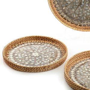 Bandeja de mimbre con incrustaciones de perlas para decoración del hogar, bandeja de mimbre de nuevo diseño, precio más barato de Vietnam, venta al por mayor - Product Image 3