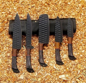 Five-Piece Chef <b>Set</b> with Pakka Wood Handle High Carbon Steel Handmade Durable <b>Sharp</b> Straight Edge Christmas Gift for Him - Product Image 3